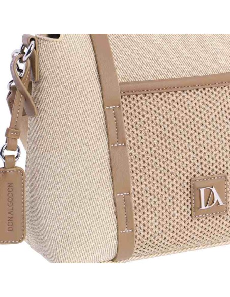 BANDOLERA-NYLON-BEIGE.DETALLES-MARRONES-MALLA-FRONTAL-BOLSILLO-TRASERO-ASA-BANDOLERA-REGULABLE-DON-ALGODÓN