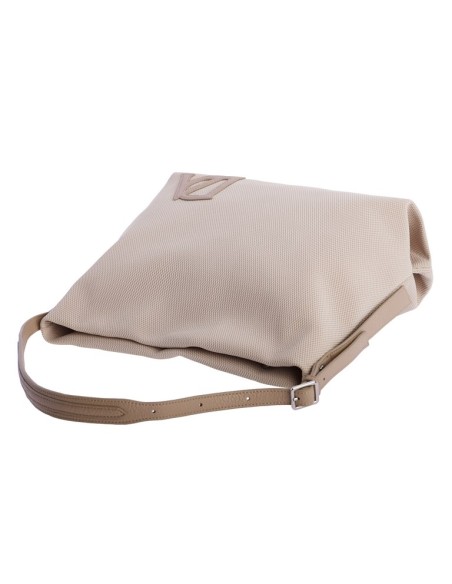 BOLSO-BEIGE-HOMBRO-ASA-CIERRE-COMPARTIMENTO-TRASERO-LOGO-AL-TONO-MALLA-DON-ALGODÓN