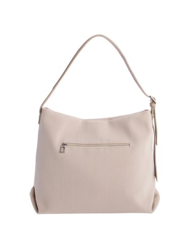 BOLSO-BEIGE-HOMBRO-ASA-CIERRE-COMPARTIMENTO-TRASERO-LOGO-AL-TONO-MALLA-DON-ALGODÓN