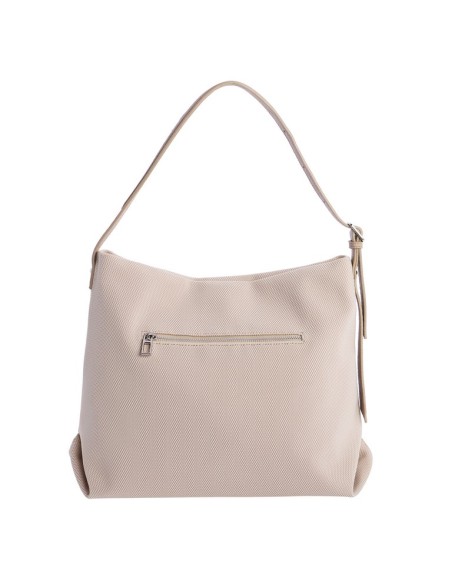 BOLSO-BEIGE-HOMBRO-ASA-CIERRE-COMPARTIMENTO-TRASERO-LOGO-AL-TONO-MALLA-DON-ALGODÓN