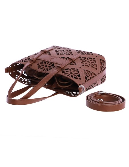 BOLSO-HOMBRO-MARRÓN-TROQUELADO-FLORES-NECESER-INTERIOR-AL-TONO--DON-ALGODÓN
