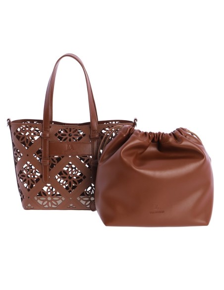 BOLSO-HOMBRO-MARRÓN-TROQUELADO-FLORES-NECESER-INTERIOR-AL-TONO--DON-ALGODÓN