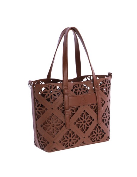 BOLSO-HOMBRO-MARRÓN-TROQUELADO-FLORES-NECESER-INTERIOR-AL-TONO--DON-ALGODÓN