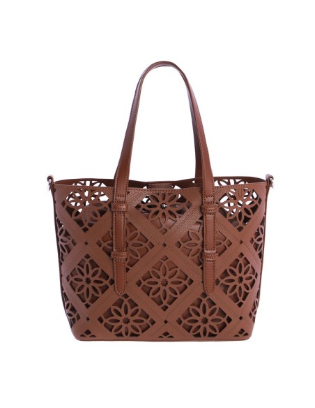 BOLSO-HOMBRO-MARRÓN-TROQUELADO-FLORES-NECESER-INTERIOR-AL-TONO--DON-ALGODÓN