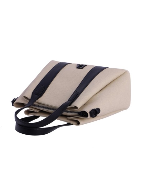 SHOPPER-BEIGE-TRES-COMPARTIMENTOS-DETALLES-NEGRO-VIVA-DON-ALGODÓN