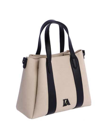SHOPPER-BEIGE-TRES-COMPARTIMENTOS-DETALLES-NEGRO-VIVA-DON-ALGODÓN