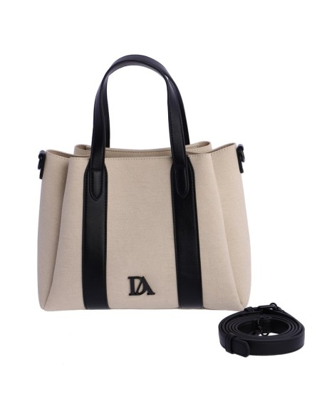 SHOPPER-BEIGE-TRES-COMPARTIMENTOS-DETALLES-NEGRO-VIVA-DON-ALGODÓN