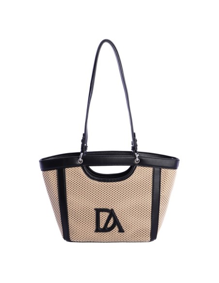 BOLSO-MANO-HOMBRO-MALLA-BEIGE-DETALLES-NEGROS-COMPARTIMENTO-TRASERO-DON-ALGODÓN