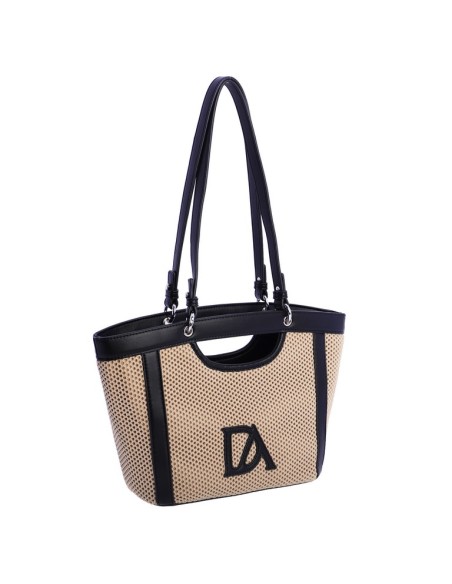 BOLSO-MANO-HOMBRO-MALLA-BEIGE-DETALLES-NEGROS-COMPARTIMENTO-TRASERO-DON-ALGODÓN