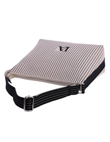BOLSO-UNÁSA´HOMBRO-ESTAMPADO-RAYAS-BEIGE-NEGRO-TEJIDO-PUNTO-LOGO-FRONTAL-COMPARTIMENTO-TRASERO-DON-ALGODÓN