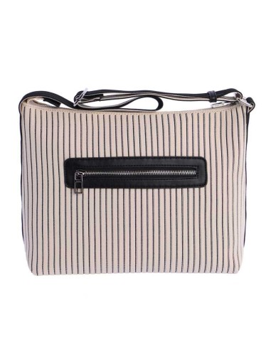 BOLSO-UNÁSA´HOMBRO-ESTAMPADO-RAYAS-BEIGE-NEGRO-TEJIDO-PUNTO-LOGO-FRONTAL-COMPARTIMENTO-TRASERO-DON-ALGODÓN