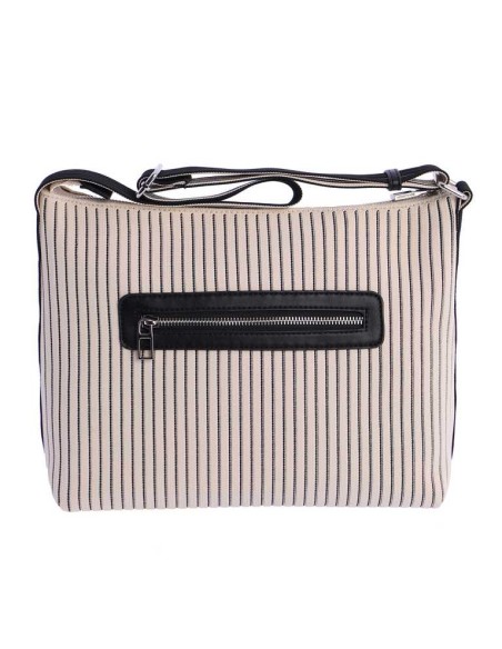 BOLSO-UNÁSA´HOMBRO-ESTAMPADO-RAYAS-BEIGE-NEGRO-TEJIDO-PUNTO-LOGO-FRONTAL-COMPARTIMENTO-TRASERO-DON-ALGODÓN