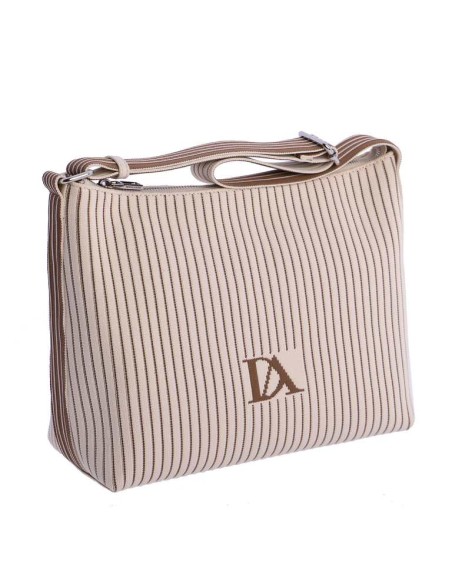 BOLSO-UNÁSA-HOMBRO-ESTAMPADO-RAYAS-MARFIL-MARRÓN-TEJIDO-PUNTO-LOGO-FRONTAL-COMPARTIMENTO-TRASERO-DON-ALGODÓN