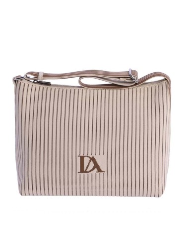 BOLSO-UNÁSA-HOMBRO-ESTAMPADO-RAYAS-MARFIL-MARRÓN-TEJIDO-PUNTO-LOGO-FRONTAL-COMPARTIMENTO-TRASERO-DON-ALGODÓN