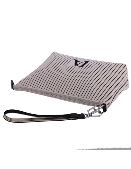BOLSO-MANO-ESTAMPADO-RAYAS-BEIG-NEGRO-COMPARTIMENTO-TRASERO-ASA-MANO-DON-ALGODÓN