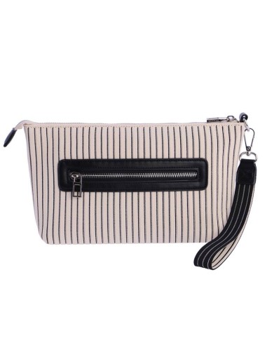 BOLSO-MANO-ESTAMPADO-RAYAS-BEIG-NEGRO-COMPARTIMENTO-TRASERO-ASA-MANO-DON-ALGODÓN