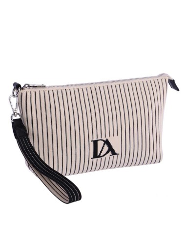 BOLSO-MANO-ESTAMPADO-RAYAS-BEIG-NEGRO-COMPARTIMENTO-TRASERO-ASA-MANO-DON-ALGODÓN