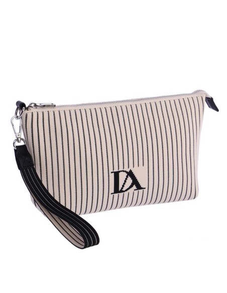 BOLSO-MANO-ESTAMPADO-RAYAS-BEIG-NEGRO-COMPARTIMENTO-TRASERO-ASA-MANO-DON-ALGODÓN