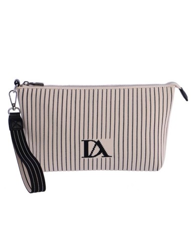 BOLSO-MANO-ESTAMPADO-RAYAS-BEIG-NEGRO-COMPARTIMENTO-TRASERO-ASA-MANO-DON-ALGODÓN