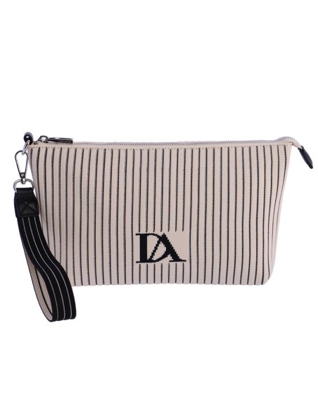 BOLSO-MANO-ESTAMPADO-RAYAS-BEIG-NEGRO-COMPARTIMENTO-TRASERO-ASA-MANO-DON-ALGODÓN