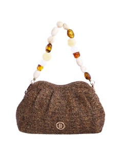 BOLSO-TRENZAD0-MARRÓN-HILO-METÁLICO-PIEDRAS-COLORES-CIERRE-BOQUILLA-MALI-EFERRI