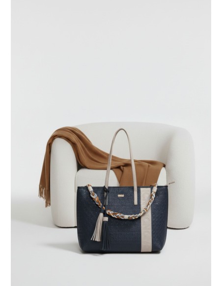 SHOPPER-BICOLOR-MARINO-CREMACIERRE-CREMALLERA-DOS-ASAS-HOMBRO-LOGOTIPADO-CORDÓN-DECORATIVO-COLORES-NOCO-COMPLEMENTOS