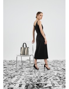 BOLSO-TOTE-PUNTO-GRUESO-RAYAS-NEGRAS-FONDO-CREMA-DOS-ASAS-MANO-ASA-BANDOLERA-NOCO-COMPLEMENTOS 2