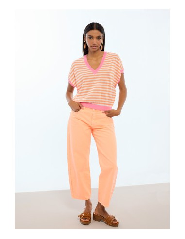 JERSEY-CUELLO-PICO-MANGA-CORTA-BICOLOR-ROSA-NARANJA-LOLA-CASADEMUNT