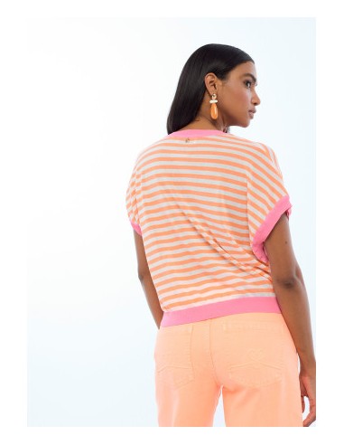 JERSEY-CUELLO-PICO-MANGA-CORTA-BICOLOR-ROSA-NARANJA-LOLA-CASADEMUNT