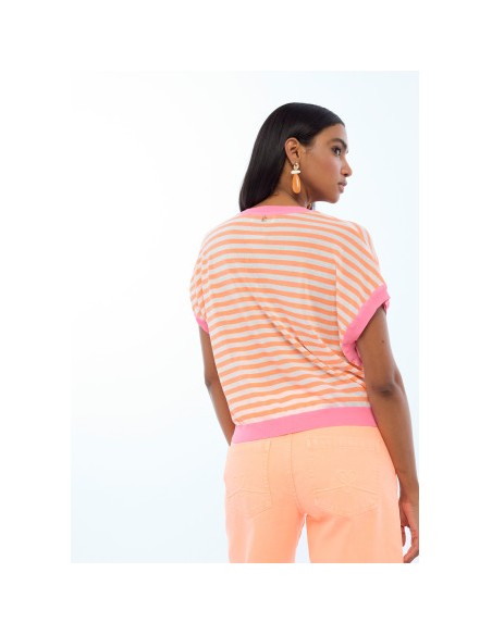 JERSEY-CUELLO-PICO-MANGA-CORTA-BICOLOR-ROSA-NARANJA-LOLA-CASADEMUNT