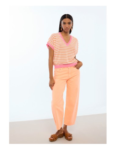 JERSEY-CUELLO-PICO-MANGA-CORTA-BICOLOR-ROSA-NARANJA-LOLA-CASADEMUNT