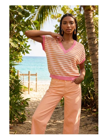 JERSEY-CUELLO-PICO-MANGA-CORTA-BICOLOR-ROSA-NARANJA-LOLA-CASADEMUNT