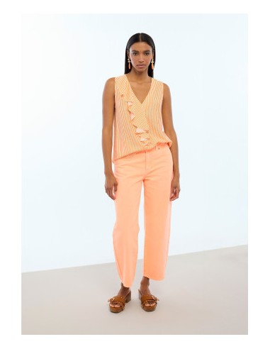TOP-BICOLOR-VOLANTES-NARANJA-CRUDO-RAYAS-SIN-MANGAS-LOLA-CASADEMUNT