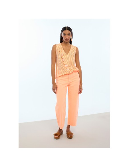 TOP-BICOLOR-VOLANTES-NARANJA-CRUDO-RAYAS-SIN-MANGAS-LOLA-CASADEMUNT
