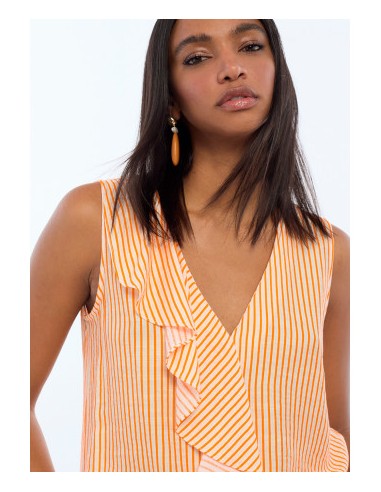 TOP-BICOLOR-VOLANTES-NARANJA-CRUDO-RAYAS-SIN-MANGAS-LOLA-CASADEMUNT