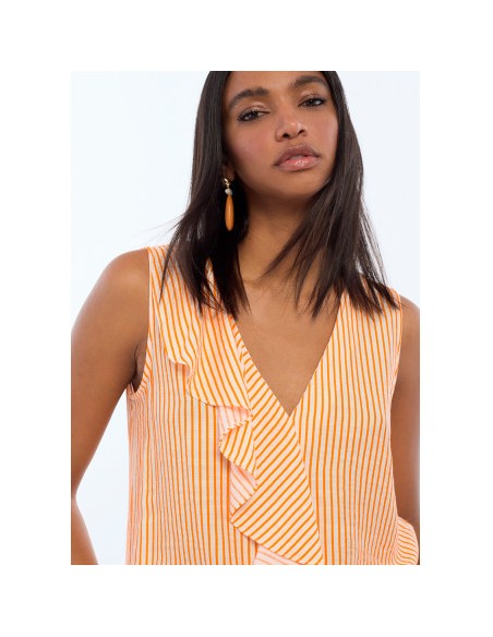 TOP-BICOLOR-VOLANTES-NARANJA-CRUDO-RAYAS-SIN-MANGAS-LOLA-CASADEMUNT