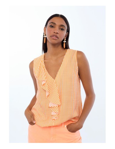 TOP-BICOLOR-VOLANTES-NARANJA-CRUDO-RAYAS-SIN-MANGAS-LOLA-CASADEMUNT