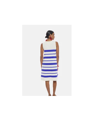 VESTIDO-CORTO-EVASÉ-TIRANTES-RAYAS-IRREGULARES.AZUL-CRUDO-CUELLO-REDONDO-LOLA-CASADEMUNT