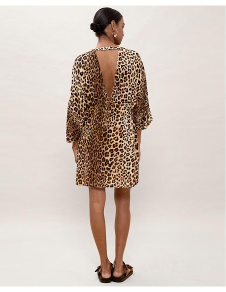 VESTIDO-CORTO-ANIMAL-PRINT-MANGAS-ANCHAS-CINTURÓN-AJUSTABLE-LOLA-CASADEMUNT