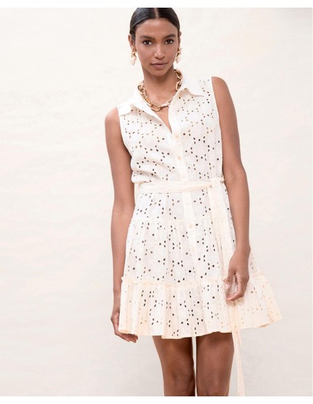 VESTIDO-CORTO-BORDADO-SUIZO-CINTURÓN-SIN-MANGAS-LOLA-CASADEMUNT