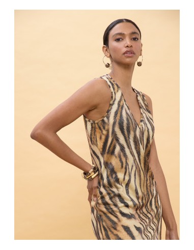 VESTIDO-LARGO-ESTAMPADO-CEBRA-MARRÓN-NEGRO-SIN-MANGAS-LOLA-CASADEMUNT