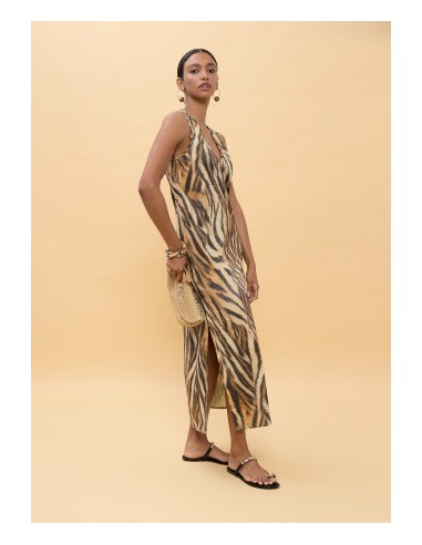 VESTIDO-LARGO-ESTAMPADO-CEBRA-MARRÓN-NEGRO-SIN-MANGAS-LOLA-CASADEMUNT