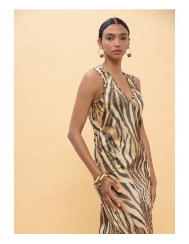 VESTIDO-LARGO-ESTAMPADO-CEBRA-MARRÓN-NEGRO-SIN-MANGAS-LOLA-CASADEMUNT
