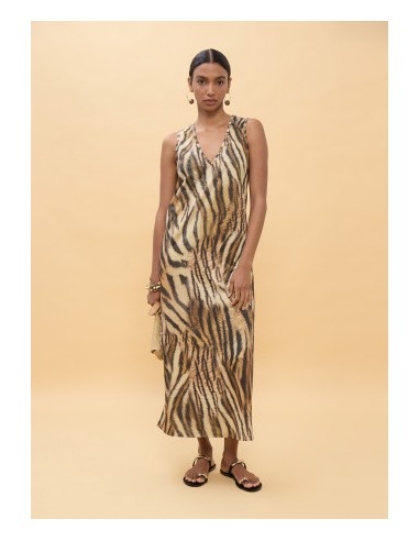 VESTIDO-LARGO-ESTAMPADO-CEBRA-MARRÓN-NEGRO-SIN-MANGAS-LOLA-CASADEMUNT
