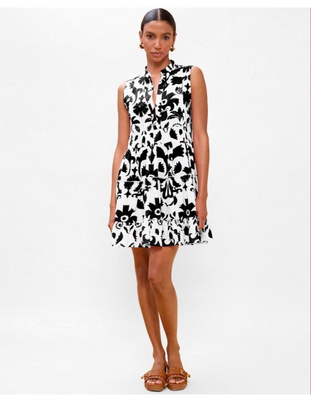 VESTIDO-CORTO-BLANCO-NEGRO-VOLANTES-ESTAMPADO-FLORES-SIN-MANGAS