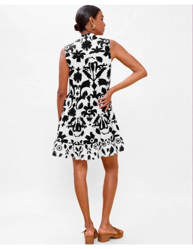 VESTIDO-CORTO-BLANCO-NEGRO-VOLANTES-ESTAMPADO-FLORES-SIN-MANGAS