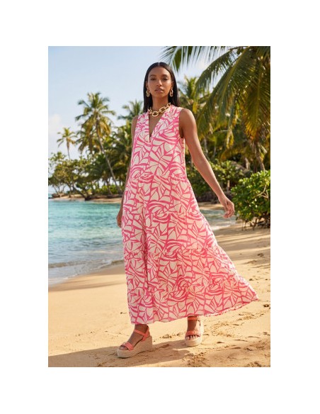 VESTIDO-VOLUMEN-ESTAMPADO-HOJAS-ROSA-FONDO-CRUFO-ESCPTE-PICO-LOLA-ALGODÓN