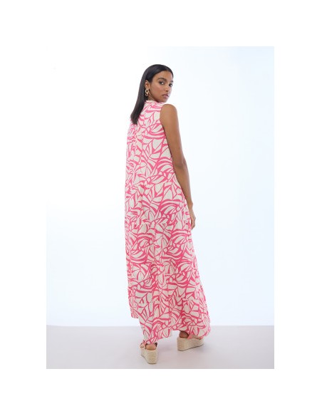 VESTIDO-VOLUMEN-ESTAMPADO-HOJAS-ROSA-FONDO-CRUFO-ESCPTE-PICO-LOLA-ALGODÓN
