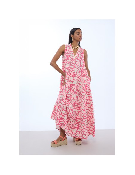 VESTIDO-VOLUMEN-ESTAMPADO-HOJAS-ROSA-FONDO-CRUFO-ESCPTE-PICO-LOLA-ALGODÓN