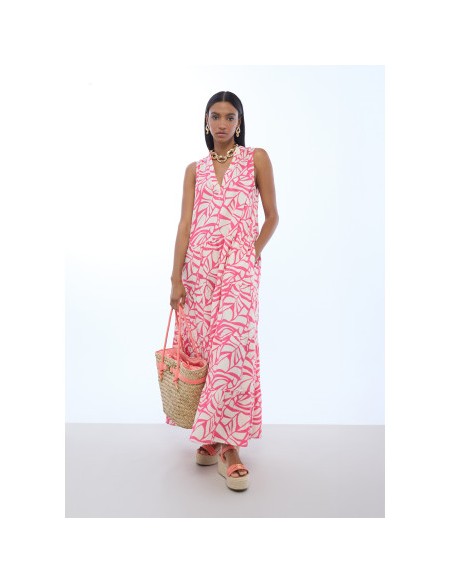VESTIDO-VOLUMEN-ESTAMPADO-HOJAS-ROSA-FONDO-CRUFO-ESCPTE-PICO-LOLA-ALGODÓN